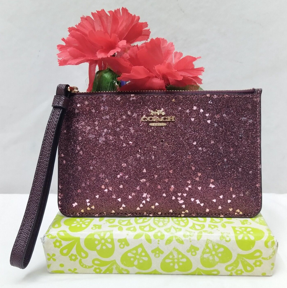Coach Purple Glitter Zipper Closure Wristlet - Coin Wallet